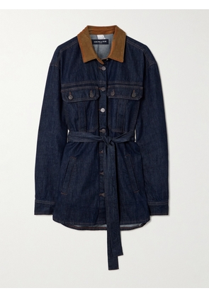 Veronica Beard - Mikaela Belted Corduroy-trimmed Denim Jacket - Blue - x small,small,medium,large,x large