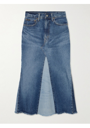 Polo Ralph Lauren - Frayed Paneled Denim Midi Skirt - Blue - 24,25,26,27,28,29,30,31,32