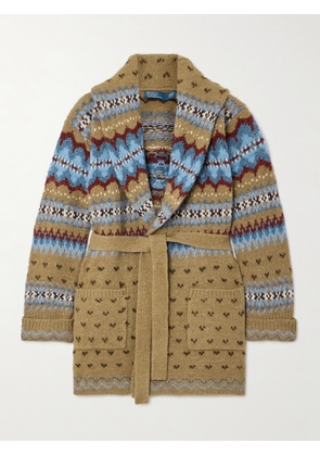 Polo Ralph Lauren - Belted Jacquard-knit Wool-blend Cardigan - Blue - x small,small,medium,large,x large