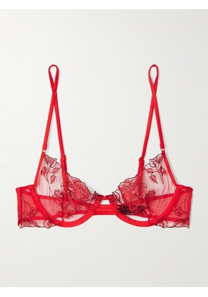 Kiki de Montparnasse - Dominique Silk-blend Satin-trimmed Embroidered Tulle Underwired Soft-cup Bra - 32A,34A,32B,34B,36B,32C,34C,36C,32D,34D,36D