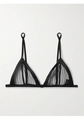 Kiki de Montparnasse - Margot Silk-blend Satin-trimmed Embroidered Tulle Soft-cup Triangle Bra - Black - x small,small,medium,large