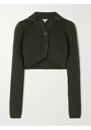 LOEWE - Cropped Ribbed-knit Cardigan - Green - x small,small,medium,large