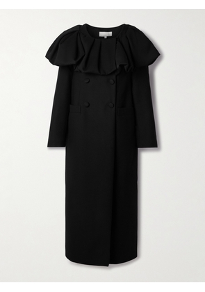 LIBEROWE - Bombardo Double-breasted Pleated Ruffled Wool-twill Coat - Black - small,medium,large