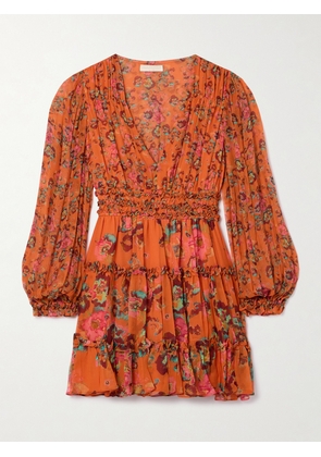 Ulla Johnson - Lya Ruffled Floral-print Silk-crepon Mini Dress - Orange - US00,US0,US2,US4,US6,US8,US10,US12