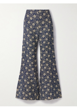 ALIX OF BOHEMIA - Farah Wool And Cotton-blend Jacquard Flared Pants - Blue - x small,small,medium,large,x large