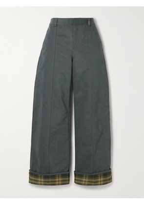 Burberry - Checked Twill-trimmed Brushed Cotton-blend Wide-leg Pants - Gray - UK 4,UK 6,UK 8,UK 10,UK 12,UK 14,UK 16