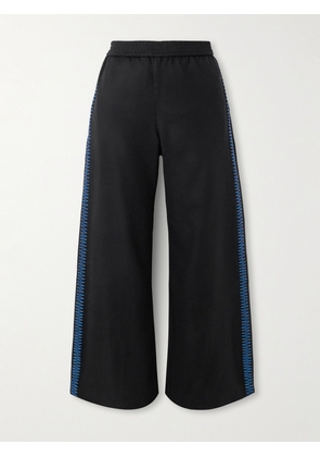 SÉBLINE - Embroidered Wool Wide-leg Pants - Black - x small,small,medium,large,x large