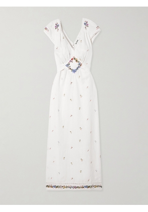 RIXO - Carey Tie-detailed Lace-trimmed Embroidered Voile Midi Dress - Ivory - UK 6,UK 8,UK 10,UK 12,UK 14,UK 16,UK 18,UK 20