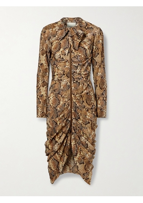 Isabel Marant - Connie Pussy-bow Ruched Snake-print Devoré Silk-blend Midi Dress - Animal print - FR 36,FR 38,FR 40,FR 42,FR 44