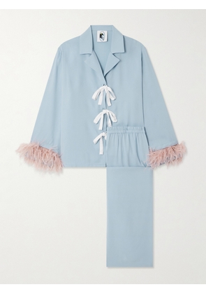 SLEEPER - Party Feather-trimmed Twill Pajama Set - Blue - x small,small,medium,large,x large
