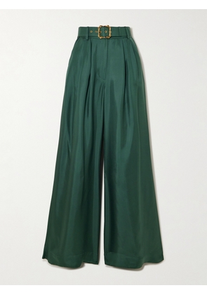 Zimmermann - Pavilion Belted Pleated Silk Wide-leg Pants - Green - 00,1,2,3,4