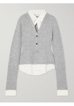 Acne Studios - Layered Cotton-poplin And Cable-knit Cardigan - Gray - xx small,x small,small,medium,large