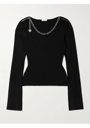 Acne Studios - Chain-embellished Leather-trimmed Ribbed-knit Sweater - Black - xx small,x small,small,medium,large