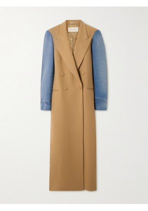 Dries Van Noten - Denim-paneled Double-breasted Wool-blend Twill Coat - Brown - x small,small,medium,large