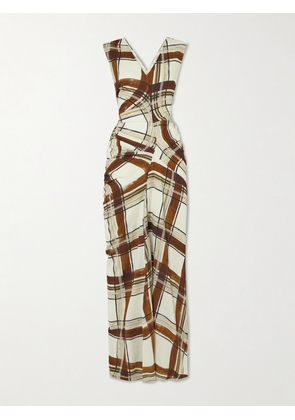 Dries Van Noten - Gathered Checked Crepe Maxi Dress - Brown - FR 34,FR 36,FR 38,FR 40
