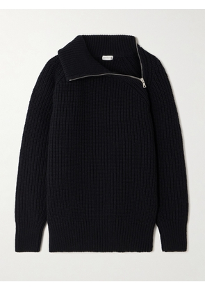 Dries Van Noten - Asymmetric Ribbed Wool Turtleneck Cardigan - Black - x small,small,medium,large