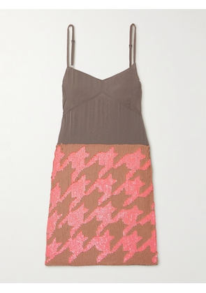 Dries Van Noten - Sequin-embellished Houndstooth Crepe De Chine Midi Dress - Brown - FR 36,FR 38,FR 40,FR 42,FR 44