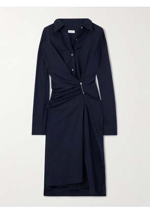 Dries Van Noten - Embellished Gathered Cotton-twill Midi Shirt Dress - Blue - FR 34,FR 36,FR 38,FR 40,FR 42,FR 44
