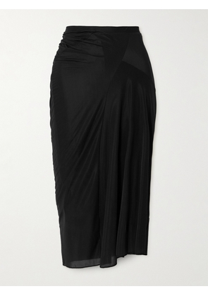 Dries Van Noten - Gathered Satin-jersey Midi Skirt - Black - x small,small,medium,large
