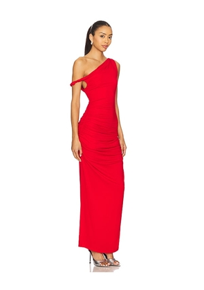 Line & Dot Erina Asymmetrical Maxi Dress in Red. Size L. Also in S, XL, XS.