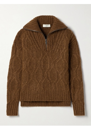FALKE Ergonomic Sport System - Troyer Cable-knit Wool-blend Sweater - Brown - XS/S,M/L,XL/XXL