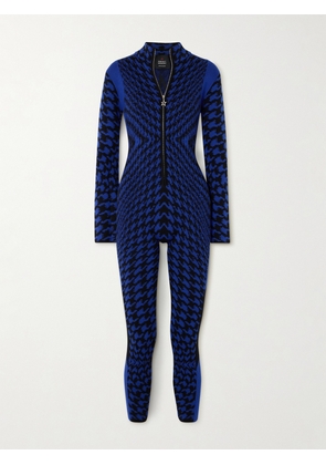Perfect Moment - + Johnnie Walker Bella Houndstooth Intarsia Merino Wool Ski Jumpsuit - Blue - x small,small,medium,large