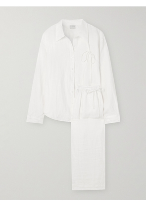 Deiji Studios - Tie-detailed Linen Pajama Set - White - XS/S,S/M,M/L,L/XL,XXS/XS