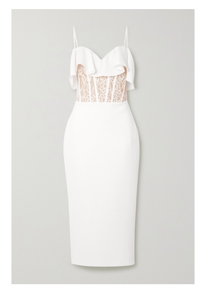 RASARIO - Ruffled Crepe, Lace And Tulle Midi Dress - White - FR 34,FR 36,FR 38