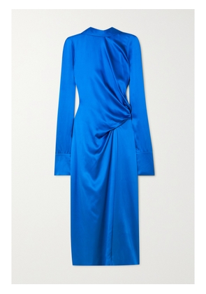 Dries Van Noten - Gathered Silk-satin Midi Dress - Blue - FR 34,FR 36,FR 38,FR 40,FR 42,FR 44