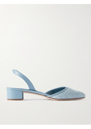 Manolo Blahnik - Raffro 30 Leather-trimmed Raffia Slingback Pumps - Blue - IT35,IT36,IT37,IT37.5,IT38,IT38.5,IT39,IT39.5,IT40,IT40.5,IT41,IT42,IT43