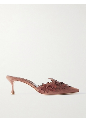 Manolo Blahnik - Harnes 50 Appliquéd Suede Mules - Brown - IT36,IT36.5,IT37,IT37.5,IT38,IT38.5,IT39,IT39.5,IT40,IT40.5,IT41,IT41.5,IT42