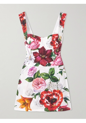 Dolce & Gabbana - Floral-print Cotton-poplin Mini Dress - White - IT36,IT38,IT40,IT42,IT44,IT46