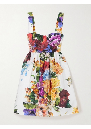 Dolce & Gabbana - Shirred Floral-print Cotton-poplin Bustier Mini Dress - White - IT36,IT38,IT40,IT42,IT44,IT46,IT48