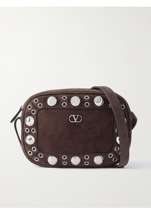 Valentino Garavani - Nellcôte Embellished Suede Shoulder Bag - Brown - One size
