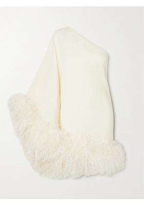 Taller Marmo - + Net Sustain Piccolo Ubud One-sleeve Feather-trimmed Crepe Mini Dress - Ivory - IT36,IT38,IT40,IT42,IT44,IT46,IT48