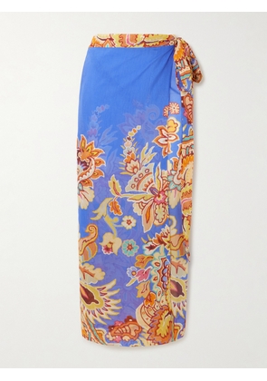 Etro - Printed Cotton And Silk-blend Voile Pareo - Blue - One size