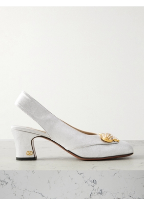 Valentino Garavani - Adamantine 60 Embellished Glittered-leather Slingback Pumps - Silver - IT36,IT36.5,IT37,IT37.5,IT38,IT38.5,IT39,IT39.5,IT40,IT40.5,IT41,IT42