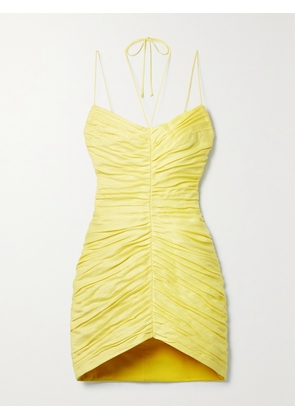 RASARIO - Ruched Linen-blend Halterneck Mini Dress - Yellow - FR 34,FR 36,FR 38,FR 40