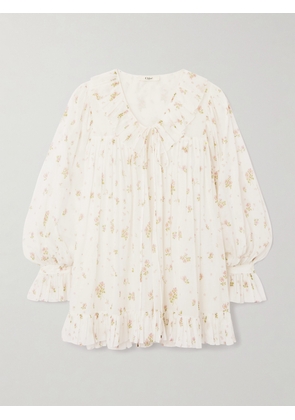 Chloé - Ruffled Floral-print Cotton-voile Mini Dress - White - FR 34,FR 36,FR 38,FR 40,FR 42,FR 44