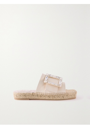 Roger Vivier - Crystal-embellished Leather Espadrille Slides - Neutrals - IT34,IT35,IT35.5,IT36,IT36.5,IT37,IT37.5,IT38,IT38.5,IT39,IT39.5,IT40,IT40.5,IT41,IT41.5