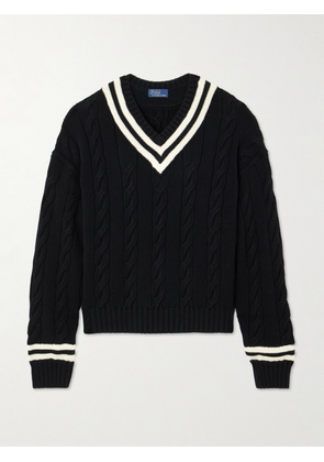 Polo Ralph Lauren - Cropped Cable-knit Cotton Sweater - Black - x small,small,medium,large,x large