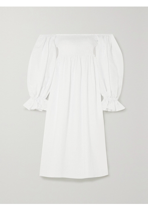 SLEEPER - + Net Sustain Atlanta Off-the-shoulder Shirred Linen Midi Dress - White - x small,small,medium,large,x large