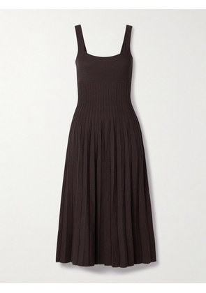 STAUD - Ellison Pleated Ribbed-knit Midi Dress - Brown - x small,small,medium,large,x large