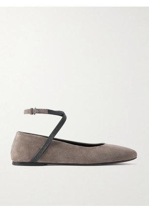 Brunello Cucinelli - Embellished Suede Ballet Flats - Gray - IT37,IT37.5,IT38,IT38.5,IT39,IT39.5,IT40,IT40.5,IT41