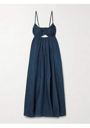 Zimmermann - Ascension Bead-embellished Cutout Pleated Linen Midi Dress - Blue - 00,1,2,3,4