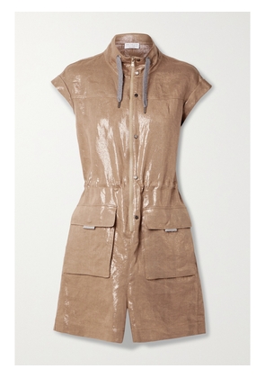 Brunello Cucinelli - Metallic Linen-twill Playsuit - Brown - xx small,x small,small,medium,large,x large