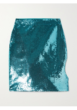 LOEWE - Asymmetric Sequined Stretch-knit Mini Skirt - Blue - x small,small,medium