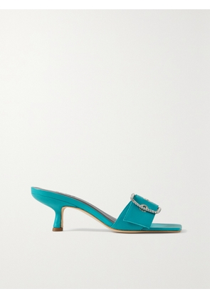 BY FAR - Davina Buckled Leather Mules - Blue - IT35,IT36,IT37,IT38,IT39,IT40,IT41