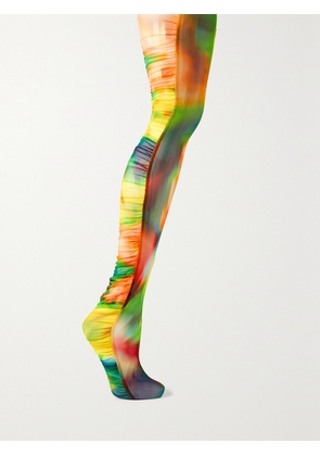 Dries Van Noten - Ruched Printed Stretch-mesh Tights - Yellow - x small,small