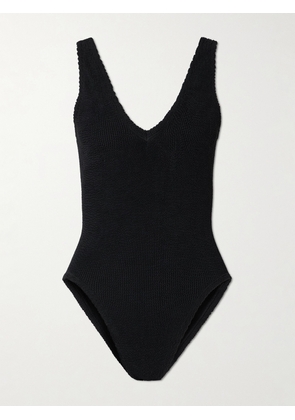 Hunza G - Sadie Seersucker Swimsuit - Black - Beachwear One Size